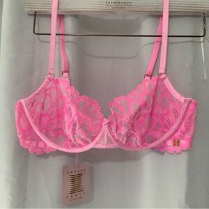 NWT Savage X Fenty Not Sorry Unlined Lace Balconette Bra 34C Underwire Pink Tart